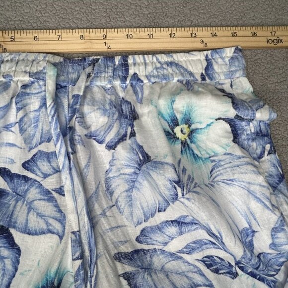 Tommy Bahama Pants Womens Small Blue Floral Linen Pull On Lightweight Tropical - Picture 7 of 10